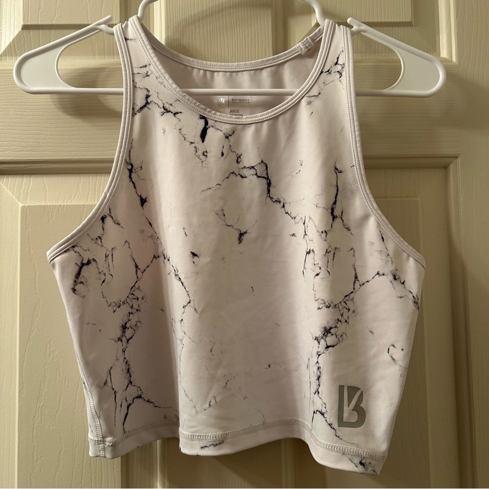 BuffBunny Aurora Crop Top Tank Size Large White Marble Sleeveless